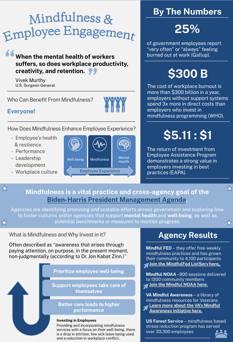 Mindfulness Flier Outlining Various Statistics of Mindfulness Training Impact